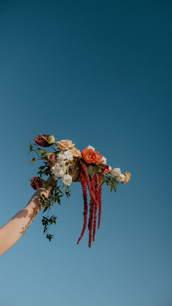 Inspiration for a Hilltop Wedding with a Rich Palette of burgundy, peach and warm blue. Collaboration is Magical!!